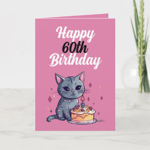 ピンクおもしろいと白猫の夫60誕生日 カード