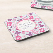 ピンクおもしろいと紫のレトロの花柄 コースター (左側)