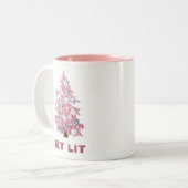 ピンクおもしろいのクリスマスツリーを点灯 ツートーンマグカップ (正面左)
