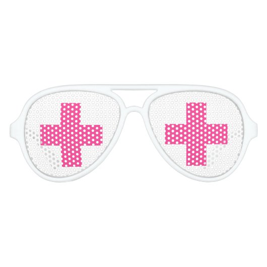 ピンクおもしろいのクロスナース衣装パーティーの色合い アビエーターサングラス (正面)