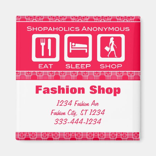 ピンクおもしろいのショップ食べの睡眠ショッププロモーション マグネット (正面)