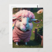 ピンクおもしろいのバブルガムを噛むセーターの羊 ポストカード (正面/裏面)