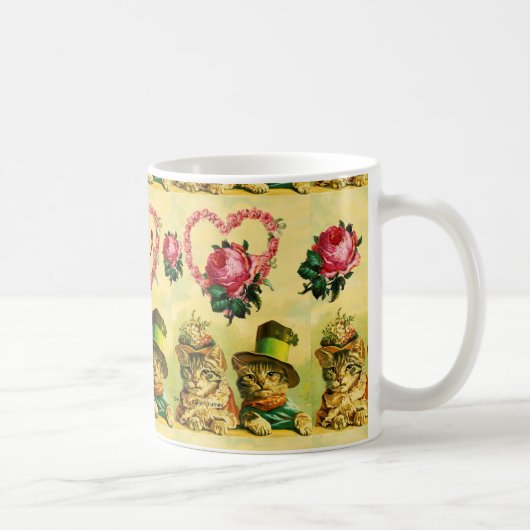 ピンクおもしろいのバラのハートを持つバレンタインデーの猫 コーヒーマグカップ (右)