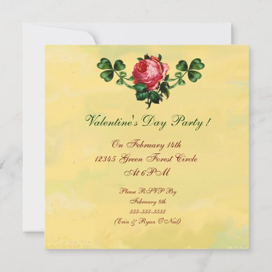 ピンクおもしろいのバラのハートを持つバレンタインデーの猫 招待状 (裏面)