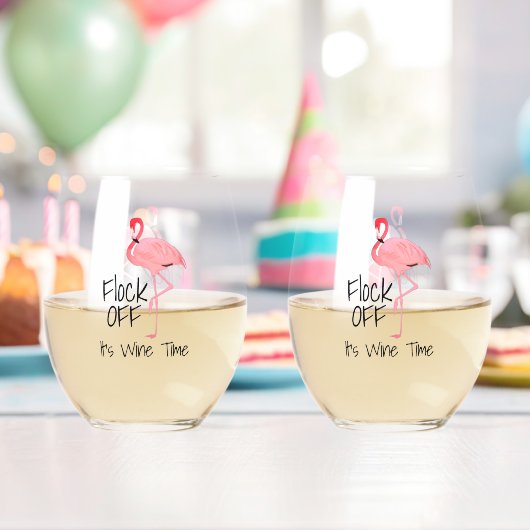 ピンクおもしろいのフラミンゴの群れ ステムなしワイングラス (インサイチュ (バースデー))