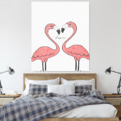 ピンクおもしろいのフラミンゴの鳥カップル | Flamingo lovers キャンバスプリント (インサイチュ (寝室))