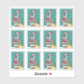 ピンクおもしろいのフラミンゴサンタクロース シール (シート)