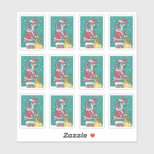 ピンクおもしろいのフラミンゴサンタクロース シール (シート)