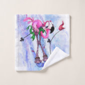 ピンクおもしろいのフラミンゴスキーヤー付きバスタオル バスタオルセット (ウォッシュタオル)