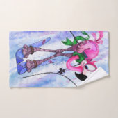 ピンクおもしろいのフラミンゴスキーヤー付きバスタオル バスタオルセット (ハンドタオル)