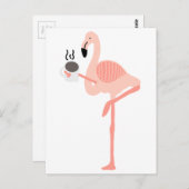 ピンクおもしろいのフラミンゴ飲みコーヒー ポストカード (正面/裏面)