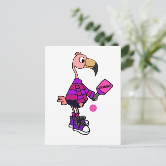 ピンクおもしろいのフラミ遊ンゴのピックボール漫画 ポストカード (スタンド正面)