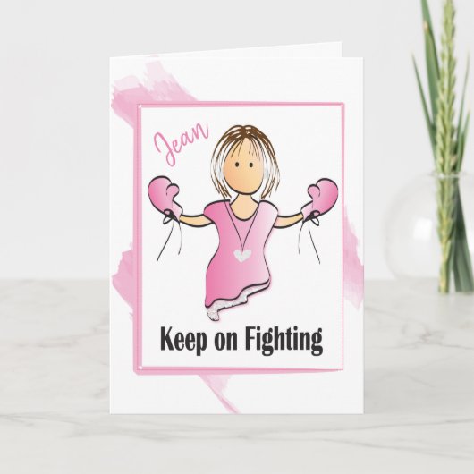 ピンクおもしろいのボクシング手袋が乳がんカードと戦う カード (正面)