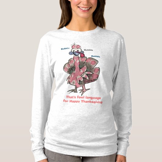 ピンクおもしろいの七面鳥ゴブルTシャツ Tシャツ (正面)