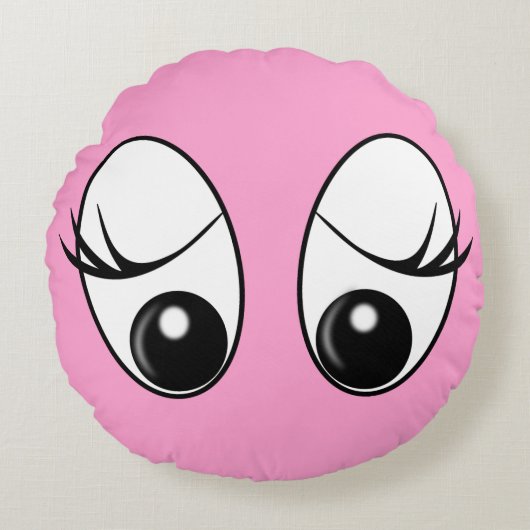 ピンクおもしろいの丸い枕びっくり目あなたの色 ラウンドクッション (正面)