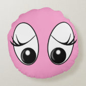 ピンクおもしろいの丸い枕びっくり目あなたの色 ラウンドクッション (裏面)