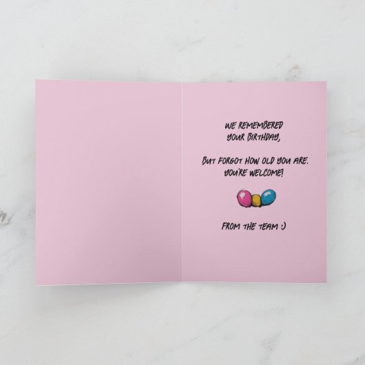 ピンクおもしろいの写真カスタム誕生日カードグループチーム カード (内部)