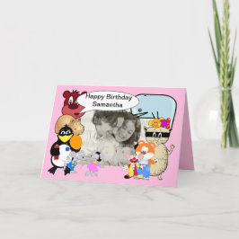 ピンクおもしろいの可愛い漫画の動物 カード