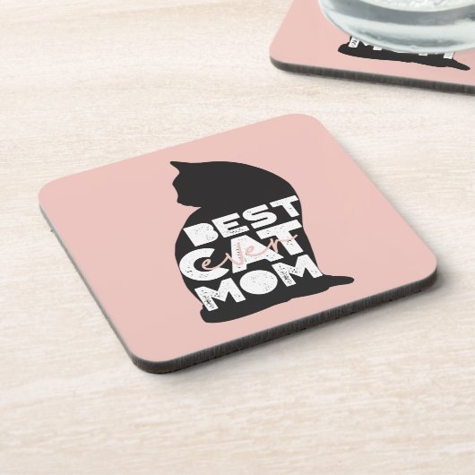 ピンクおもしろいの母の日の猫のマ最高のーム コースター (左側)