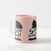 ピンクおもしろいの母の日の猫のマ最高のーム ツートーンマグカップ (正面左)