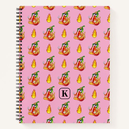 ピンクおもしろいの消防士チリと炎のパターン ノートブック (正面)