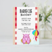 ピンクおもしろいの漫画の豚 |ビーチプールパーティー 招待状 (スタンド正面)