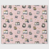 ピンクおもしろいの猫の上で星の中の猫パターン(の模様が)ある ラッピングペーパー (フラット)