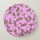 ピンクおもしろいの猫パターン ラウンドクッション (裏面)