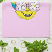 ピンクおもしろいの眼鏡を使った笑顔のキャラクターカラフル キッチンタオル (折り畳み)