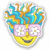 ピンクおもしろいの眼鏡を使った笑顔のキャラクターカラフル シール (正面)
