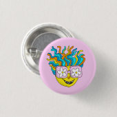 ピンクおもしろいの眼鏡を使った笑顔のキャラクターカラフル 缶バッジ (正面&裏面)