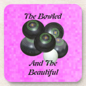 ピンクおもしろいの芝生のボウルが水に浸ったデザイン コースター (正面)