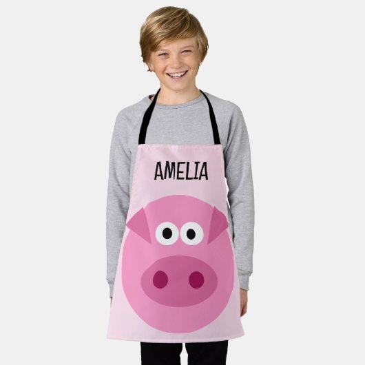 ピンクおもしろいの豚ガカスタムーの小さな子供のエプロン エプロン (着用した状態)