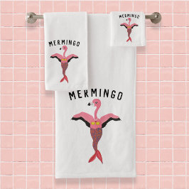 ピンクおもしろいのMermingo Flamingoマーメイドマッチング バスタオルセット