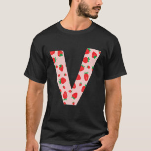 ピンクおもしろいイチゴイニシャルモノグラム文字V Gi Tシャツ