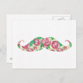 ピンクおもしろいガーリー色の緑の白いフローラ口ひげ ポストカード (正面/裏面)