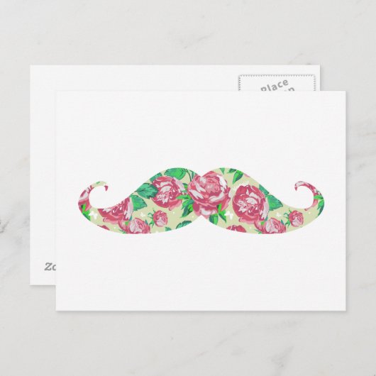 ピンクおもしろいガーリー色の緑の白いフローラ口ひげ ポストカード (正面/裏面)