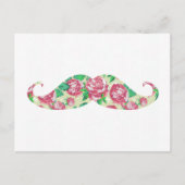 ピンクおもしろいガーリー色の緑の白いフローラ口ひげ ポストカード (正面)