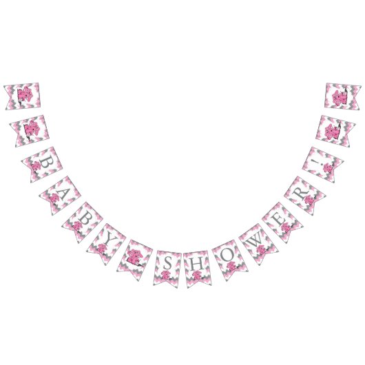 ピンクおもしろいシボロン間抜けかわいいベビー象 バンティングフラッグ (全)