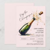 ピンクおもしろいシャンパンブライダルブランチウェディングシャワー 招待状 (正面/裏面)