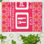 ピンクおもしろいショア食べプライスショップ賞 キッチンタオル (折り畳み)