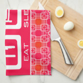 ピンクおもしろいショア食べプライスショップ賞 キッチンタオル (四つ折り)