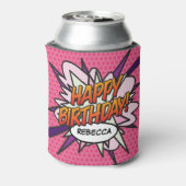 ピンクおもしろいハッピーバースデー パーソナライズされた 缶クーラー (缶裏面)