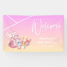 ピンクおもしろいピックボール30th誕生日パーティーへようこそ 横断幕