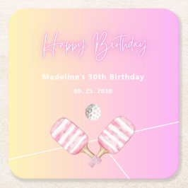 ピンクおもしろいピックボール30th誕生日パーティー スクエアペーパーコースター