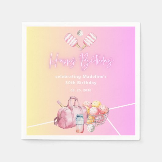ピンクおもしろいピックボール30th誕生日パーティー スタンダードカクテルナプキン (正面)