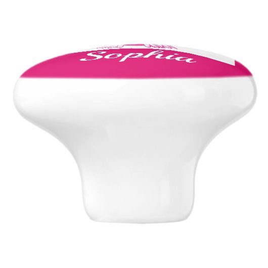 ピンクおもしろいフクロウのパーソナライズされた子供 セラミックノブ (側面)