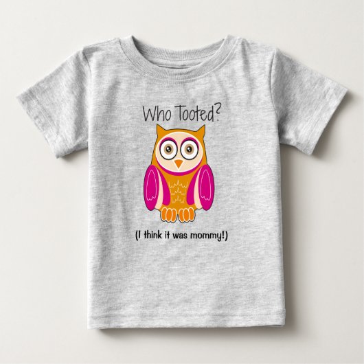 ピンクおもしろいフクロウ「誰がトート?」 キッズTシャツ ベビーTシャツ (正面)