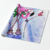 ピンクおもしろいフラミンゴスキーヤーで包む紙 ラッピングペーパー (アンロールド)