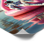 ピンクおもしろいフラミンゴビーチウォールアート宇宙飛行士 ポスター (角)